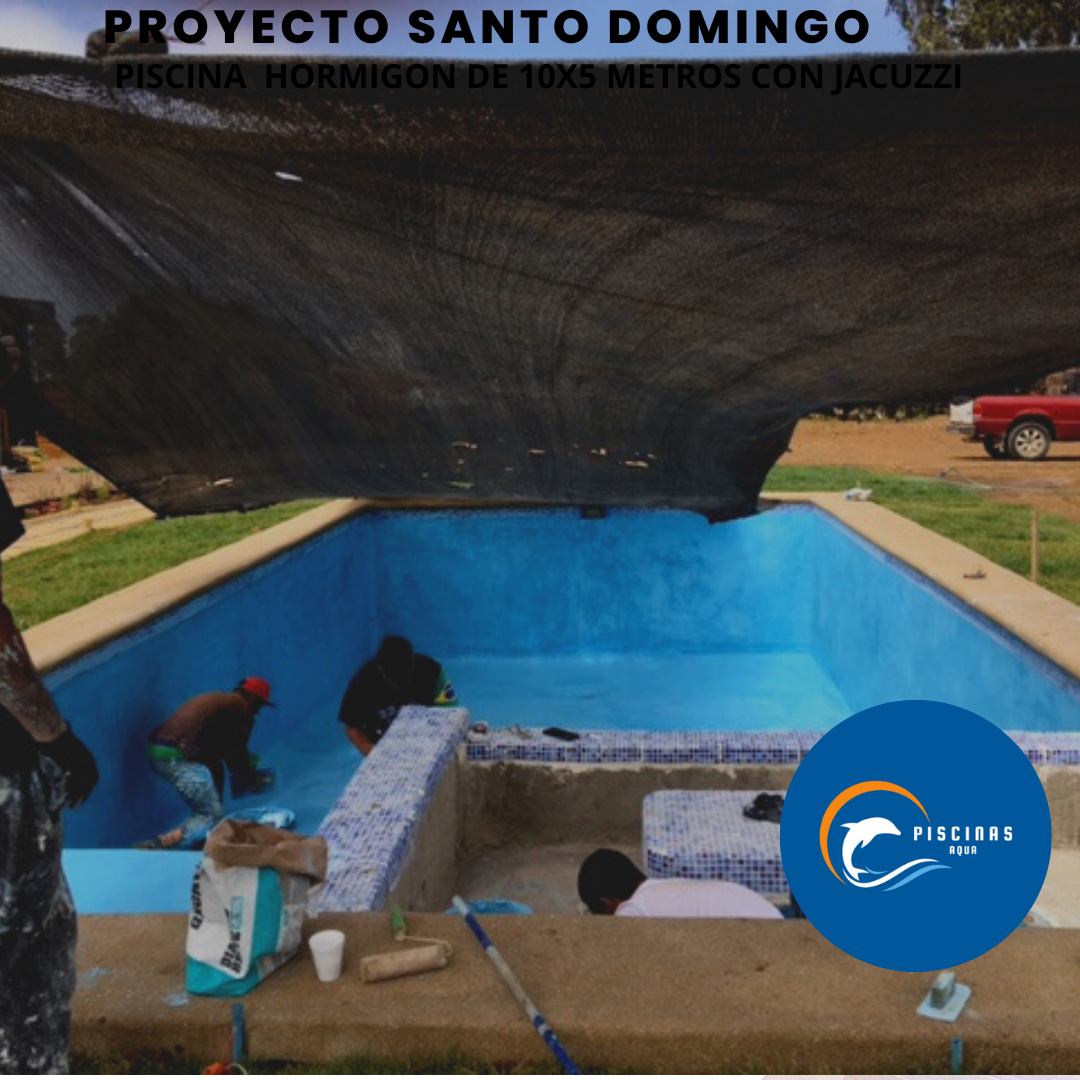 Piscina de hormigón de 10x5 metros con jacuzzi, en la comuna de Santo Domingo