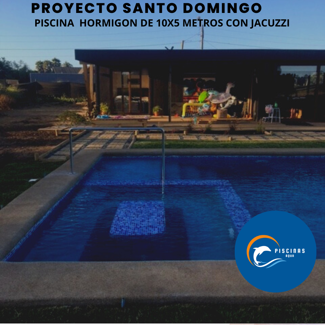 Piscina de hormigón de 10x5 metros con jacuzzi, en la comuna de Santo Domingo