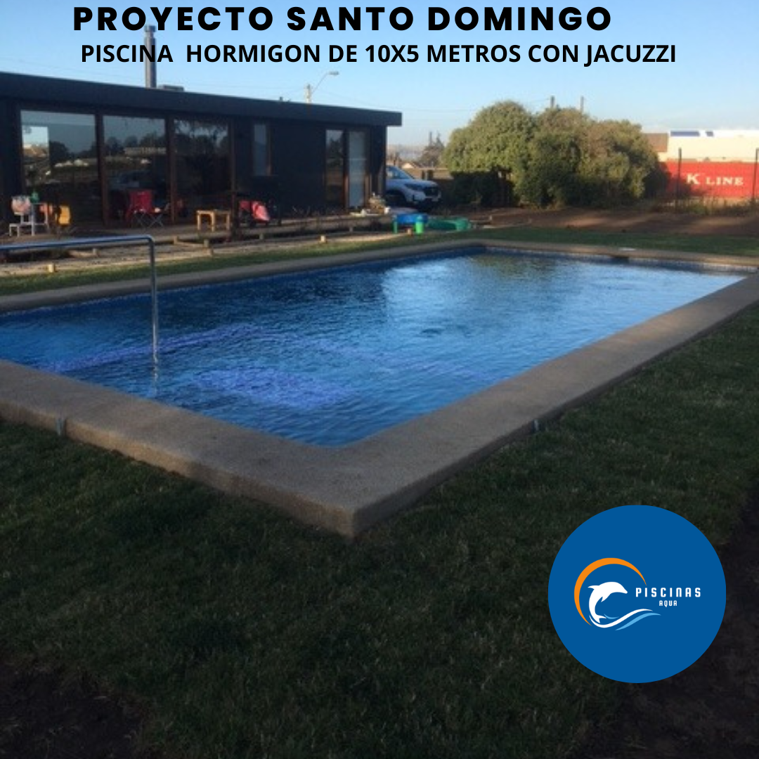 Piscina de hormigón de 10x5 metros con jacuzzi, en la comuna de Santo Domingo